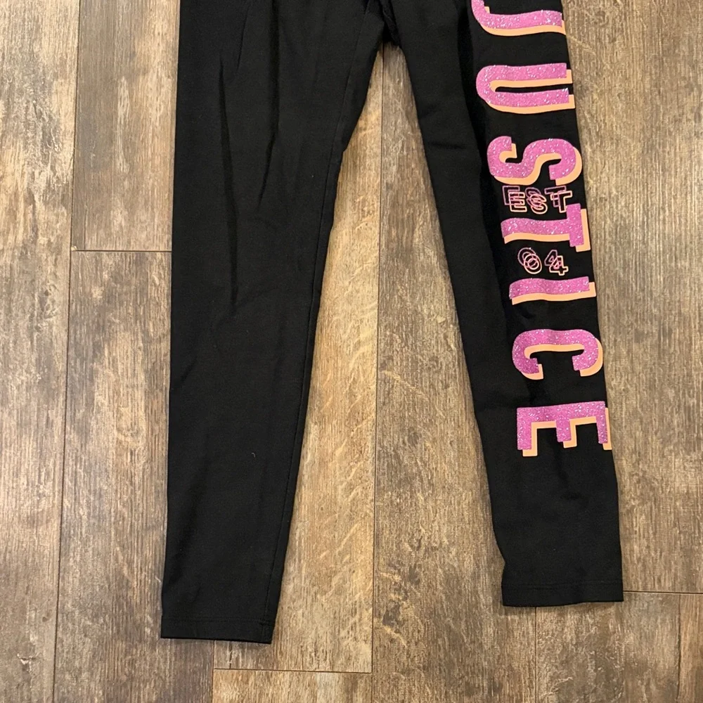 Justice Black Leggings with Vibrant Pink Logo